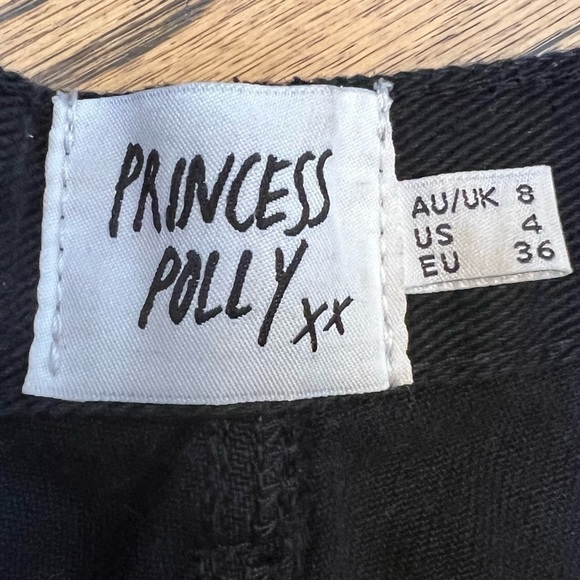 Princess Polly Jean Shorts Womens Denim Cut Offs Black Raw Hem Distressed Size 4 - Picture 3 of 8